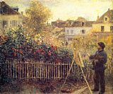 Garden Canvas Paintings - Claude Monet Painting in his Garden at Argenteuil